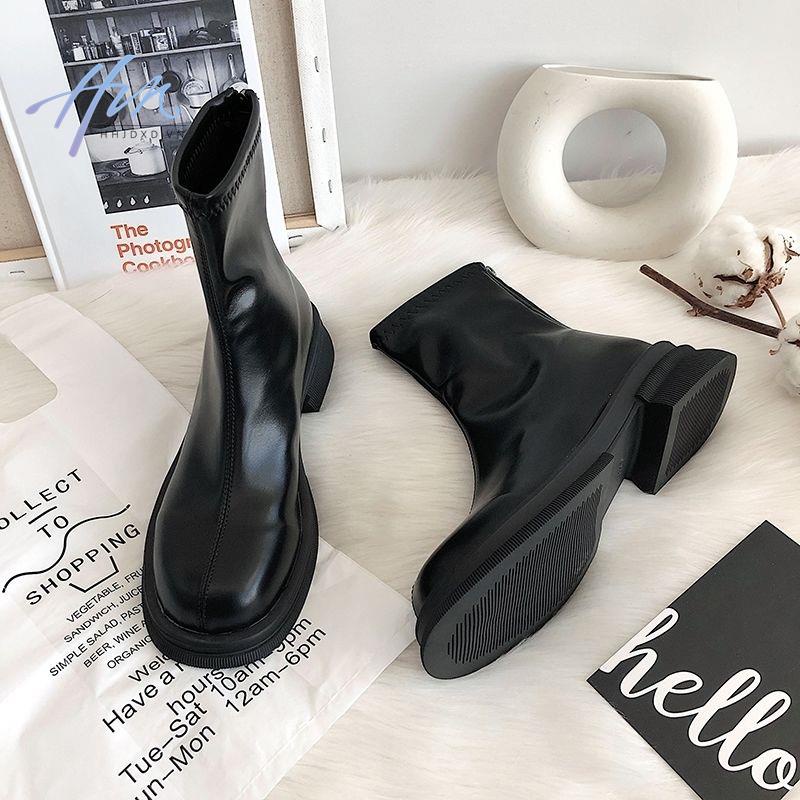 Giày Bốt Martin Mỏng Gót Dày Mũi Vuông Phong Cách Mới 2022 Cho Nữ