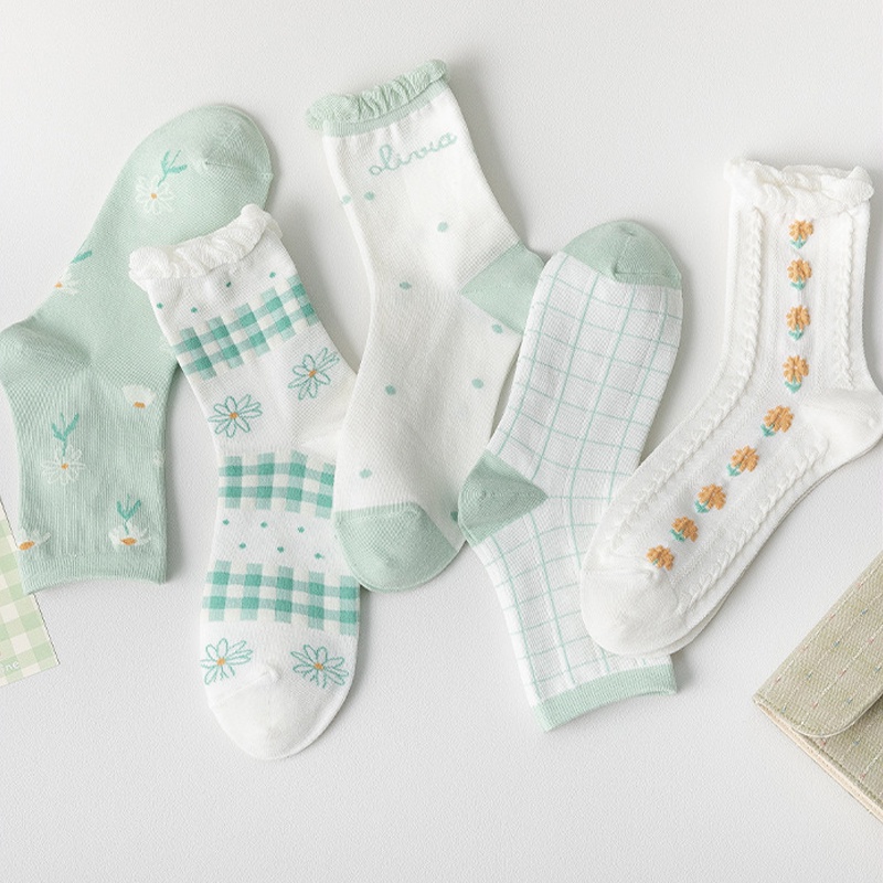 Tất bèo nhún cổ cao nữ trắng phong cách Vintage Hàn Quốc vớ lolita vân ren siêu mềm mỏng thời trang thu hè ABICA TD040