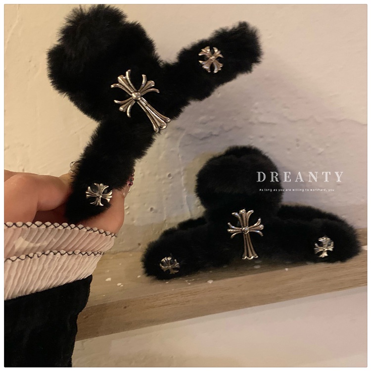 Kẹp Tóc Lông Nhung Đan Chéo Lưng Độc Đáo Thời Trang Thu Đông Hàn Quốc