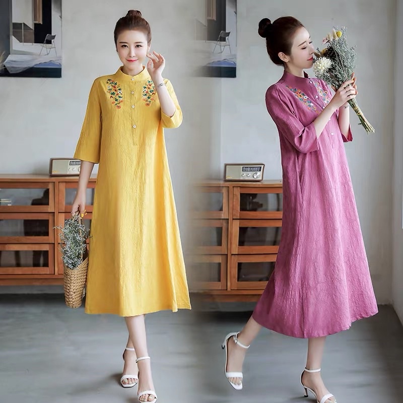 Váy kiểu cổ trang trung hoa trung quốc hán phục đi lễ chùa trang phục bàn trà spa