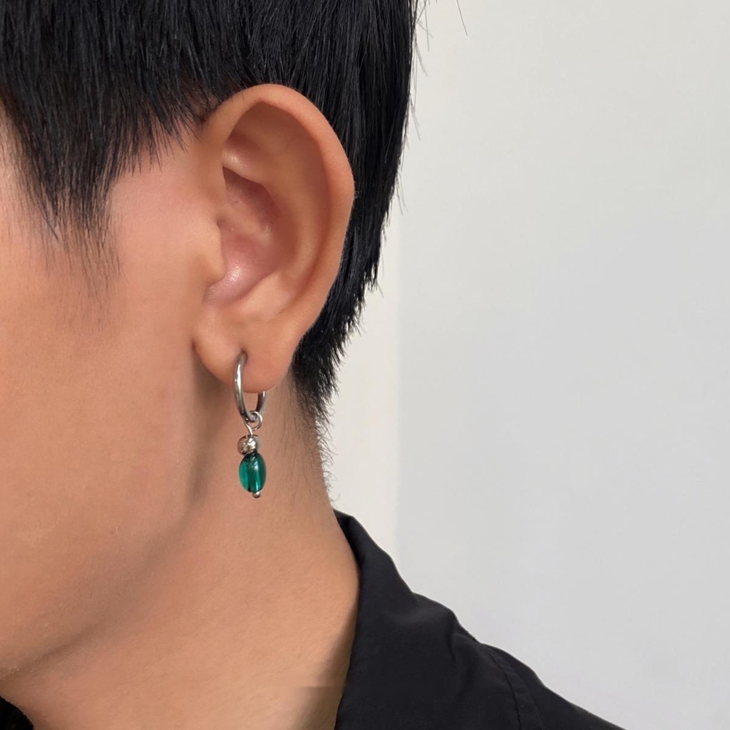 Bông Tai Bằng Thép Titan Đính Ngọc Bích Phong Cách Âu Mỹ Cổ Điển Thời Trang Cho Nam Và Nữ