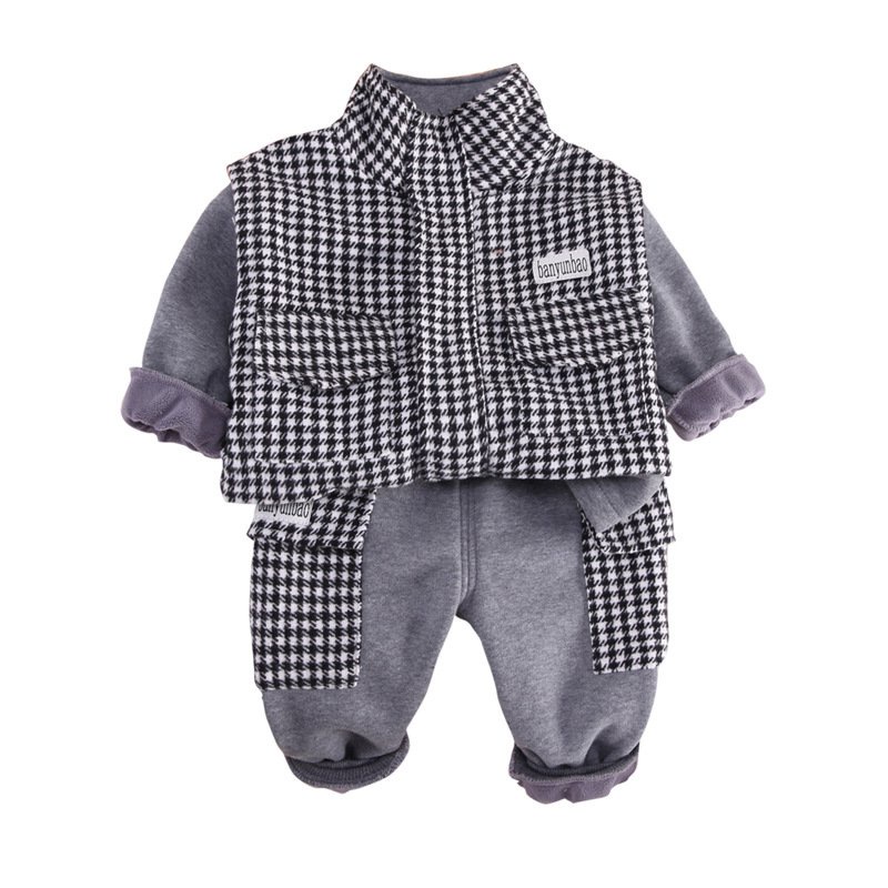 Áo Sweater Giả Lông Cừu Dày Dặn Thời Trang Thu Đông Cho Bé Trai 3 Món