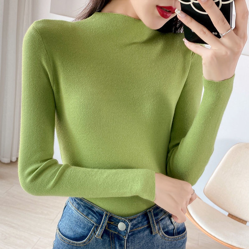 [Giao Ngay] Áo Sweater Cổ Lọ Dáng Ôm Tay Dài Phong Cách Thu Đông Mới Dễ Phối Đồ Cho Nữ