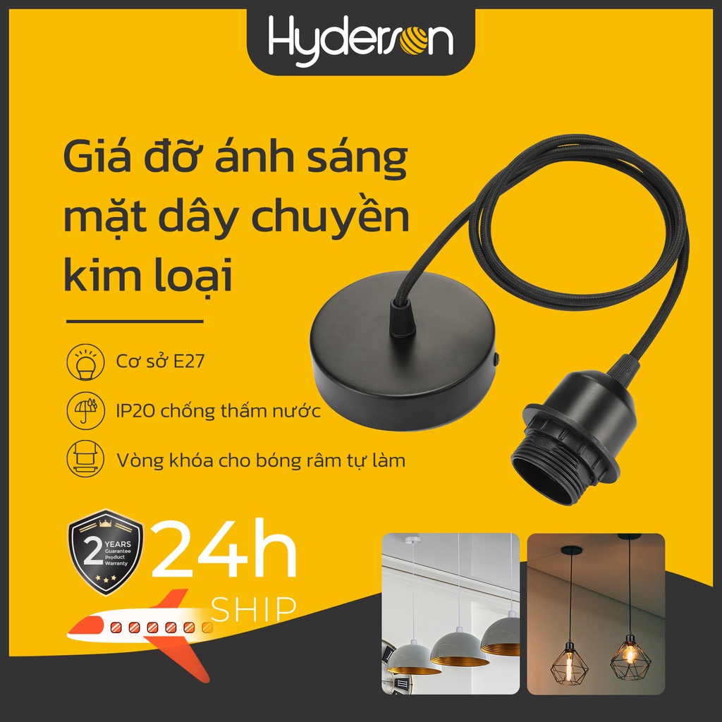 Bộ đế ốp đèn HYDERSON E27 dáng thả dây có đui đèn cáp bện flex 100cm phù hợp với nhiều loại đèn gắn trần nhà