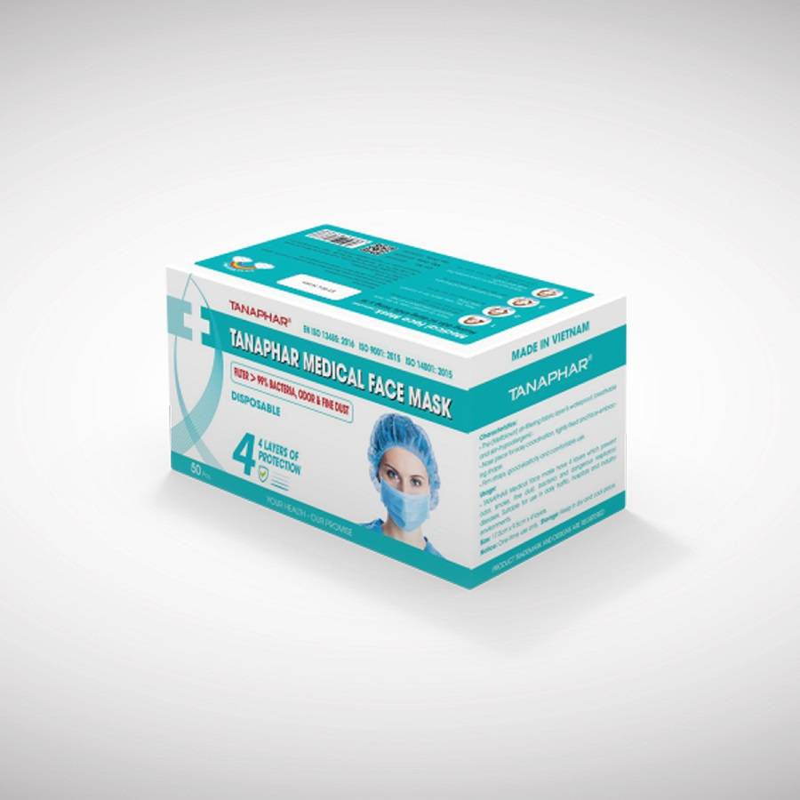 Khẩu trang y tế 4 lớp TANAPHAR Hộp 50 chiếc