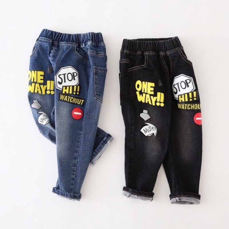 Quần bò cho trẻ em 8-22kg, mẫu STOP HI siêu sành điệu cho bé