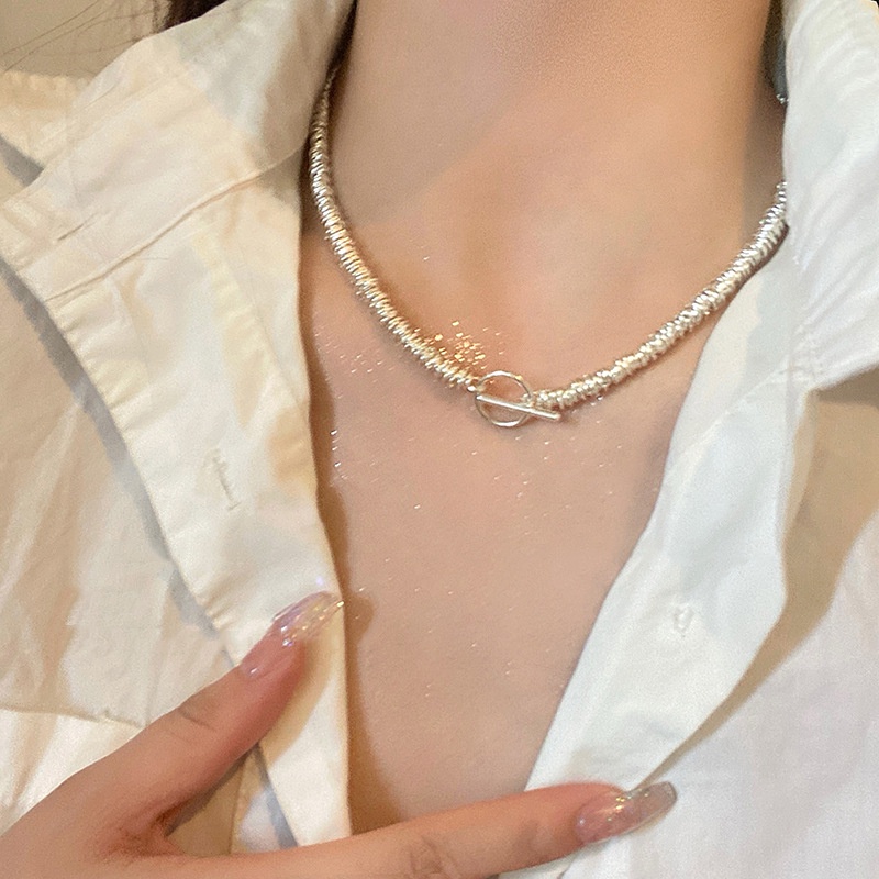 Vòng cổ - vòng tay nữ mạ bạc 1 đầu dây gắn hình tròn 1 đầu gắn thanh ngang đẹp - độc phong cách Boho