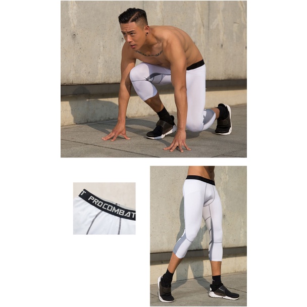 Quần Legging 3 / 4 Co Giãn Ôm Dáng Phong Cách Thể Thao Cho Nam