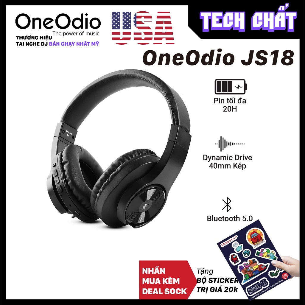 Tai Nghe Bluetooth Headphone OneOdio JS18 - Driver 40mm, Bluetooth 5.0, thời lượng pin lên đến 17h