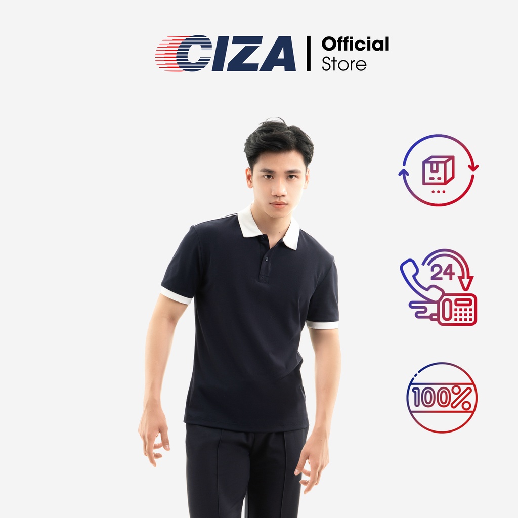 Áo thun polo ngắn cộc tay nam CIZA basic cổ bẻ vải cotton thanh lịch cao cấp trẻ trung màu navy APNS29