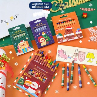Bút sáp màu noel cho bé tập tô vẽ, hộp 8 12 bút màu sáp đồ dùng học tập văn phòng phẩm dễ thương làm quà giáng sinh N035