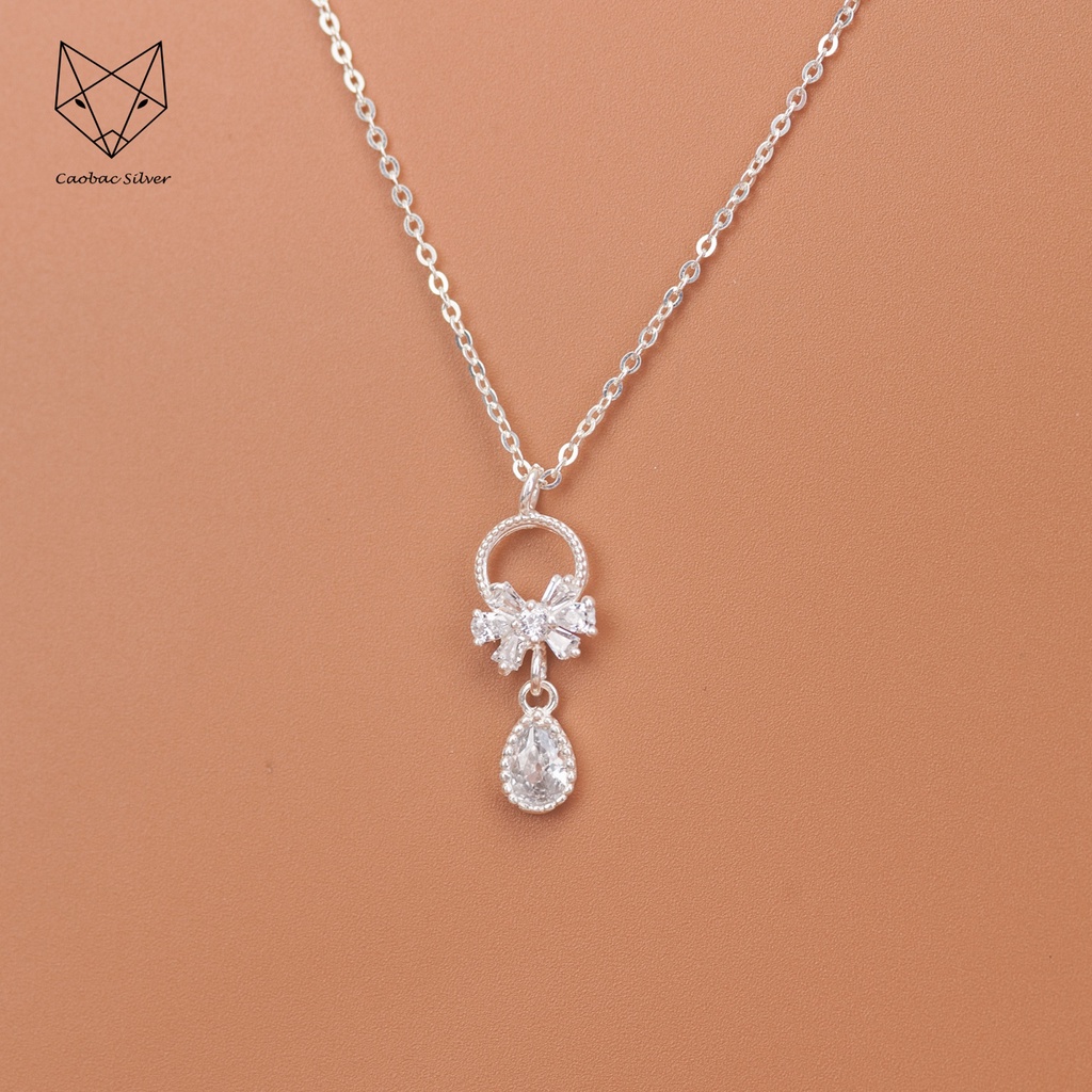 Dây Chuyền Bạc Ta Cao Cấp CaoBac Silver  Thiết Kế Hoạ Tiết Hình Nơ Đá Rơi Nhẹ Nhàng, Thanh Lịch Dành Cho Bạn Gái