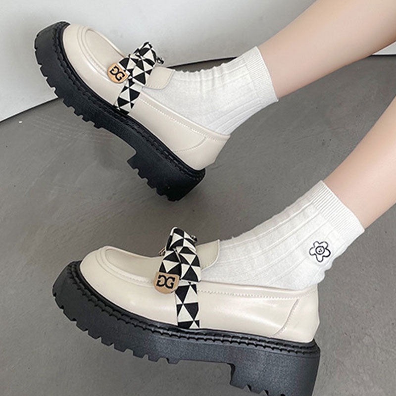 Giày Da Đế Dày Phối Khóa Cài Phong Cách Hàn Quốc Dành Cho Nữ