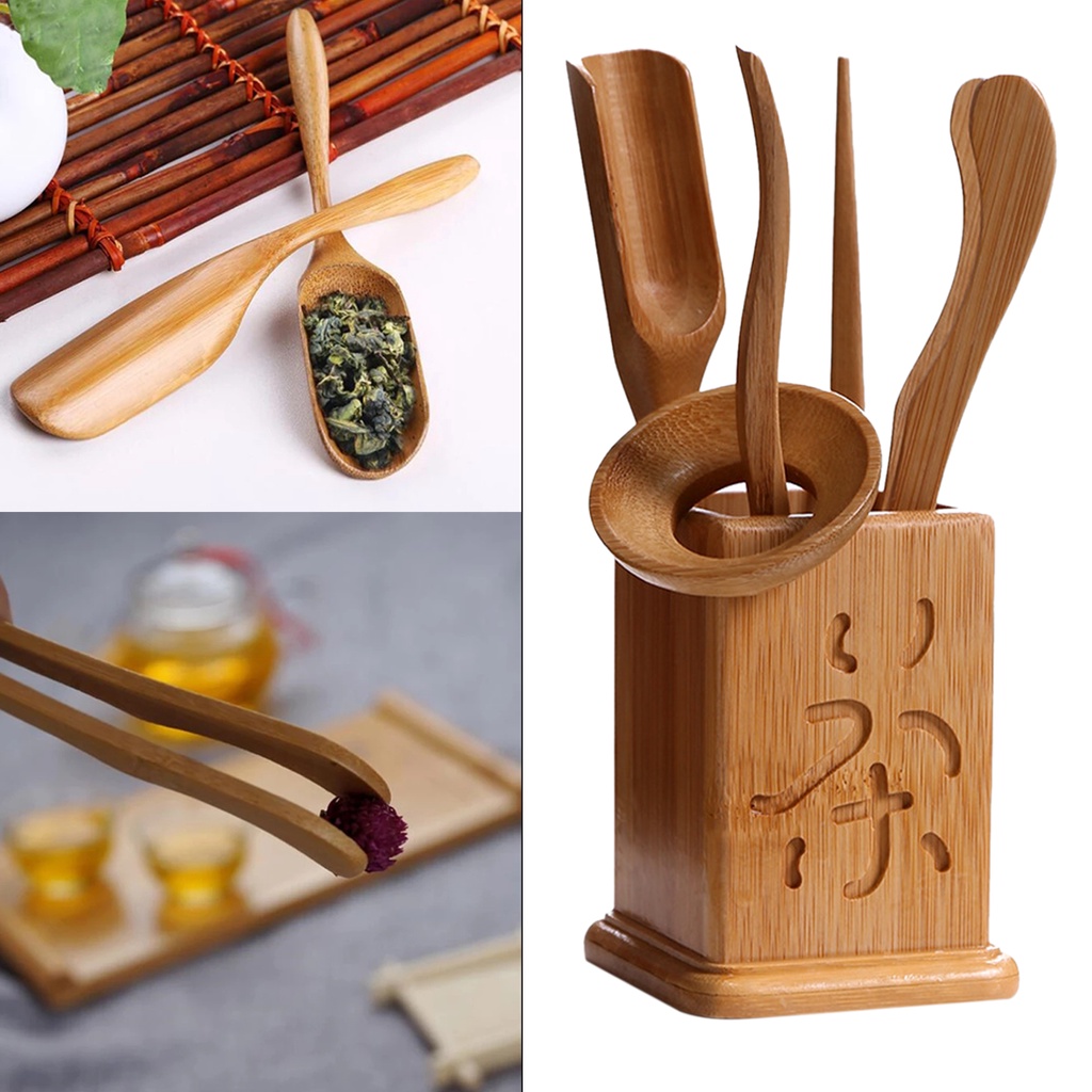 Set 6 dụng cụ pha trà bằng gỗ tre phong cách Trung Hoa