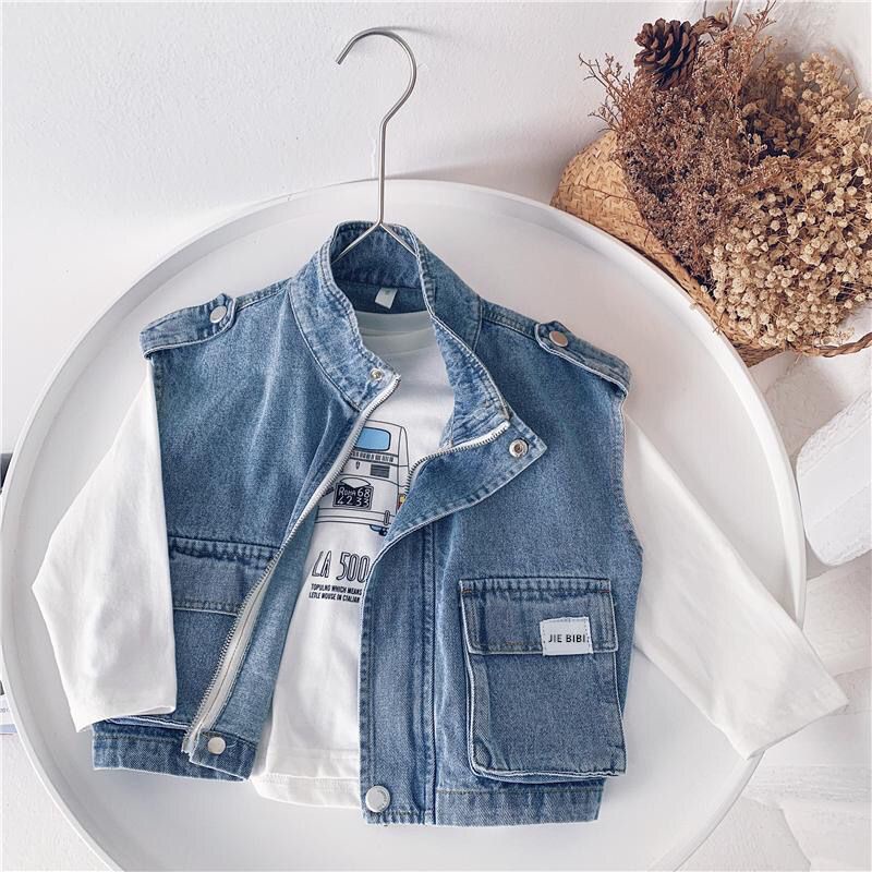 MNGRL Áo Gile Khoác Jean Hàn Quốc Thời Trang Mùa Thu Cho Bé Trai Bé Gái