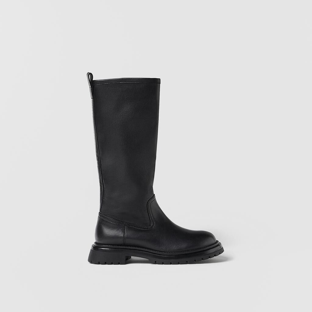 Giày Bốt Da Bò Hiệu Zara Gót Dày Dài Qua Gối Thiết Kế Cá Tính