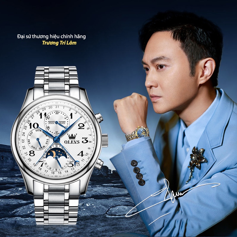 Đồng hồ nam Olevs máy cơ size 42mm,dây đeo thép không gỉ,chống nước 30m,bảo hành toàn quốc 12 tháng