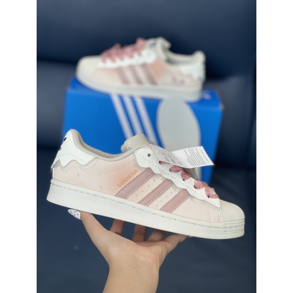 Giày adidas nữ sò hồng trắng, xanh lá trắng, Giày adidas superstar phiên bản mới nhất 2023