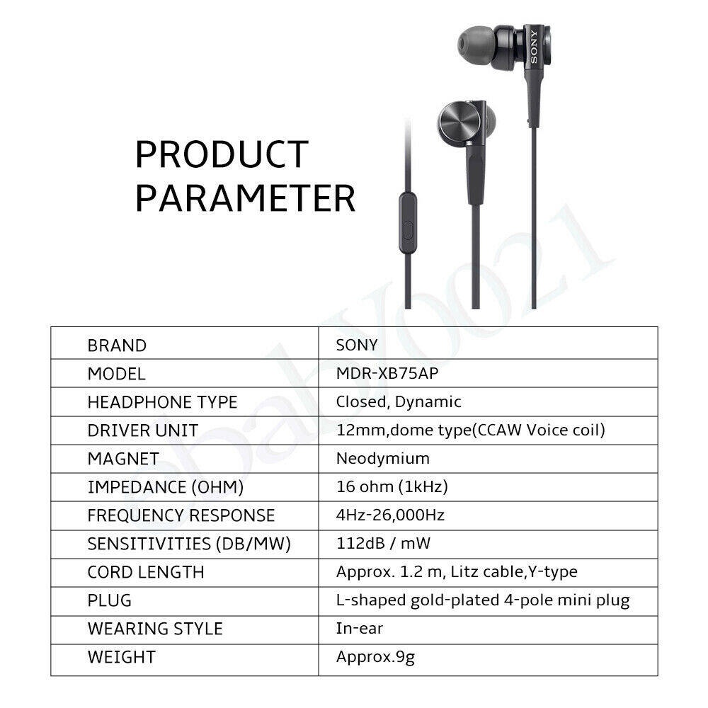 Tai Nghe Nhét Tai Sony MDR-XB75AP Jack 3.5mm Có Micro Âm Thanh Siêu Trầm