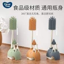 Cọ rửa bình sữa silicon clever cho bé, cọ bình sữa 3 chi tiết babibu, tay cầm 360 độ