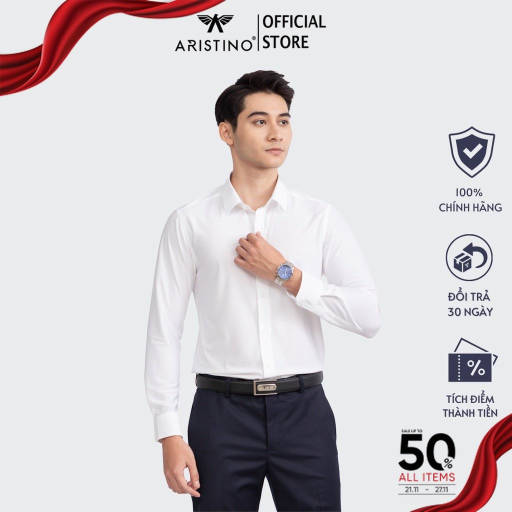 (Mẫu mới) Áo sơ mi nam dài tay ARISTINO màu trắng kẻ sọc chìm thời thượng, và lịch lãm - 1LSR06