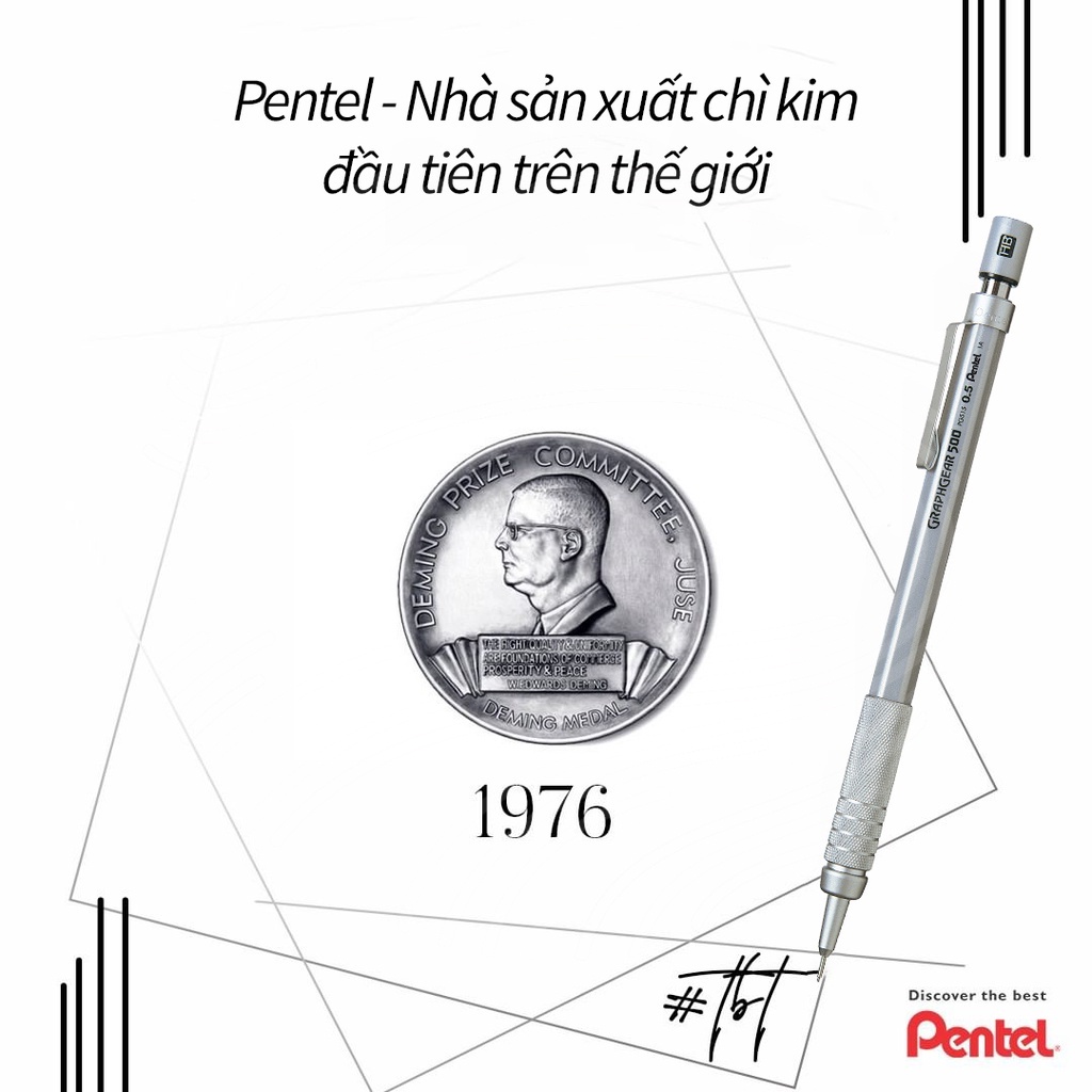 Bút chì kim cơ khí Pentel GRAPHGEAR 500 size ngòi 0.3/ 0.5/ 0.7/ 0.9mm- Chính Hãng