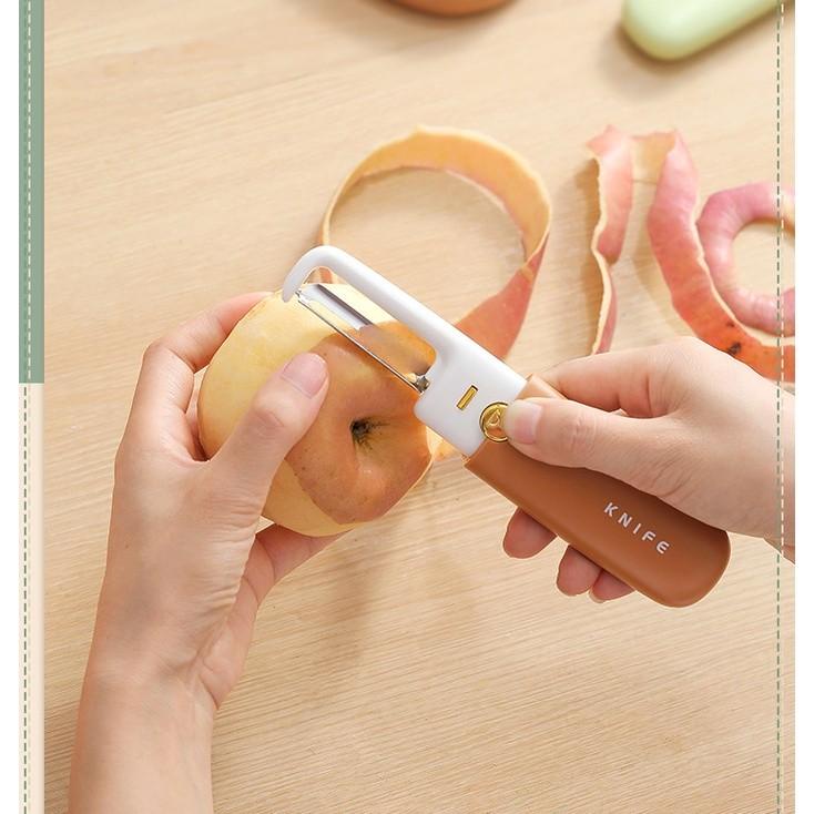 Dao gọt trái cây chất liệu thép không gỉ có nắp đậy, dao gọt vỏ rau củ quả đa chức năng