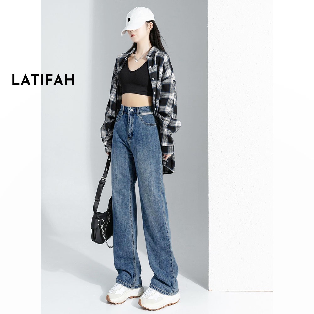 Quần baggy jeans nữ LATIFAH ống rộng đơn giản dài 98cm phong cách năng động trẻ trung QD258