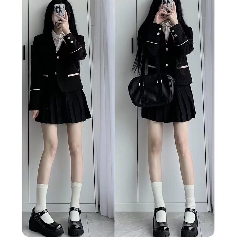 Vớ Cotton Cổ Cao Vừa Màu Trắng Đen Trơn Đơn Giản