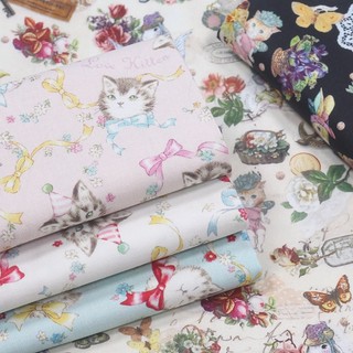 Vintage kitty cat mermaid princess bear cotton fabric for tissue may quilting vải chất liệu may vá diy handmade craft