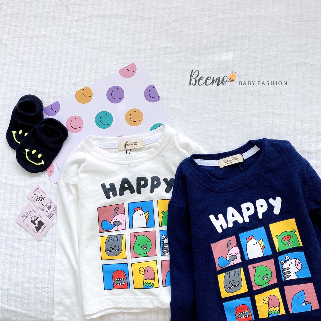 Áo phông dài tay HAPPY in hình thú vui nhộn cho bé trai/bé gái - 21A044
