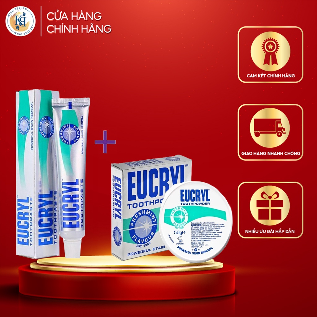 Combo tẩy trắng răng hương bạc hà EUCRYL Tooth Paste Freshmint ( Bột 50g + Kem 50g )