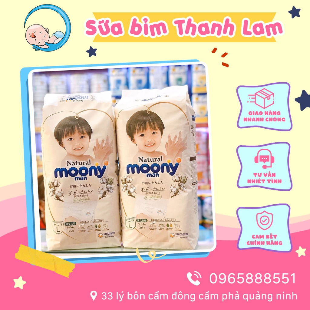 Bỉm quần Moony Natural ⚡ SIÊU ƯU ĐÃI ⚡ Tã bỉm dán quần siêu mỏng xịn đủ size cho các bé
