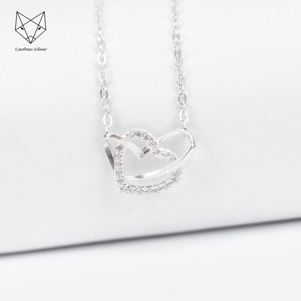 Dây Chuyền Bạc Ta Cao Cấp CaoBac Silver Tim Trơn Tim Đá Lồng Lấp Lánh Dễ Thương Nhẹ Nhàng, Thanh Lịch Cho Bạn Gái
