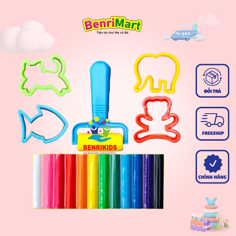 Bộ Đất Nặn 12 Màu Có Khuân Và Con Lăn Benrikids Chính Hãng- Đồ Chơi Thủ Công Cho Bé Sáng Tạo