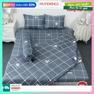 Ga trải giường bo chun xunh quanh[kích thước 1m8x2m]có chọn mẫu hcm[mẫu kẻ râu ghi]