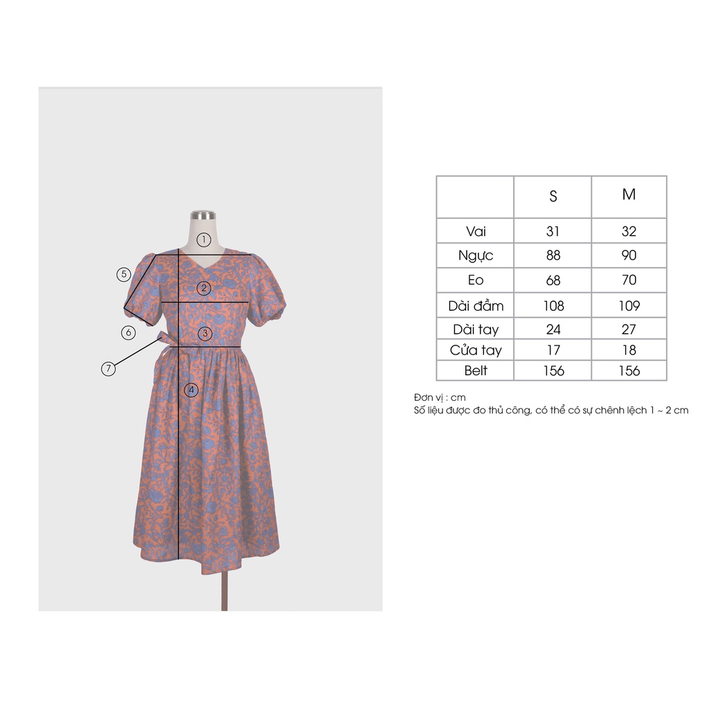 Đầm Hoa Linen Tay Phồng E.studio Kèm Belt Vải