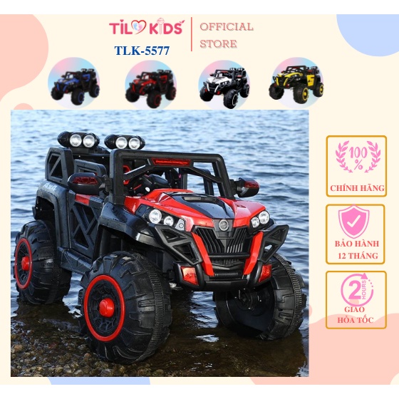 Xe oto điện trẻ em cao cấp 4 động cơ TILO KIDS TLK-5577 2 chỗ ngồi cho bé có bánh cao su, ghế da, hệ thống giảm sốc
