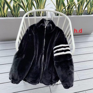 Áo Khoác lông 3 vạch tay đen và trắng NP