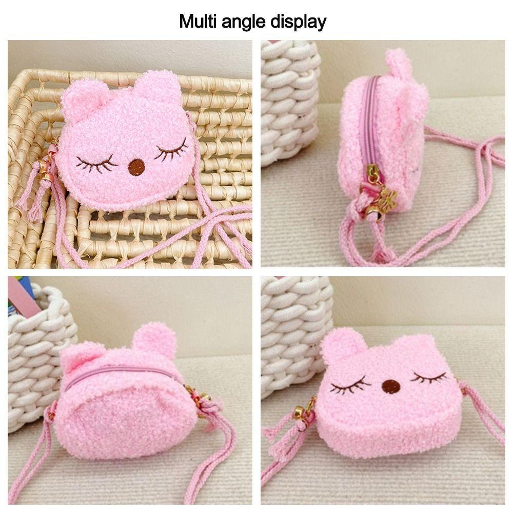 MYRONGVN Children's Shoulder Bag Cute Soft Plush Cartoon Cat Furry Handbags