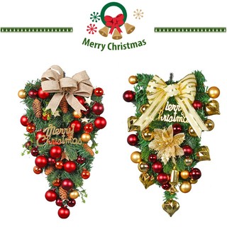 Christmas Wreath Bow Tie Balls Garland Hanging Ornament Front Door Wall Home Decoration
