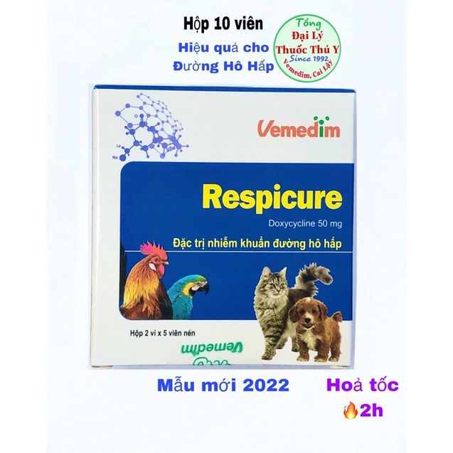 Respicure viên uống cho đường hô hấp trên mũi họng chó mèo, thú cưng,chim gà