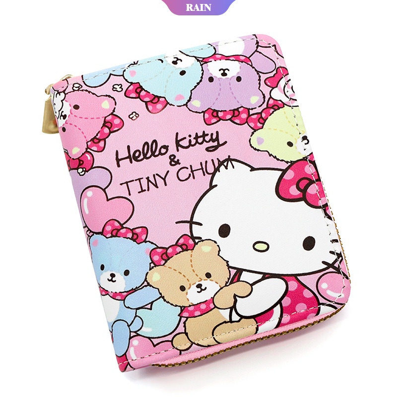 Ví Ngắn Đựng Thẻ / Tiền Xu Nhiều Ngăn Sức Chứa Lớn In Họa Tiết Hoạt Hình Sanrio Hello Kitty Dễ Thương Có Khóa Kéo Cho Nữ
