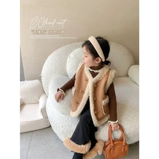 Áo ghile da lộn lót lông cừu - quần ống lông lót nhung thời trang cho bé gái