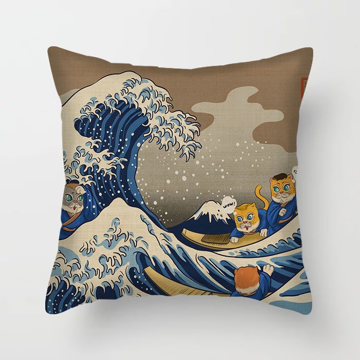 Vỏ Gối In Họa Tiết Ukiyo-e Kanagawa Phong Cách Nhật Bản 45X45cm