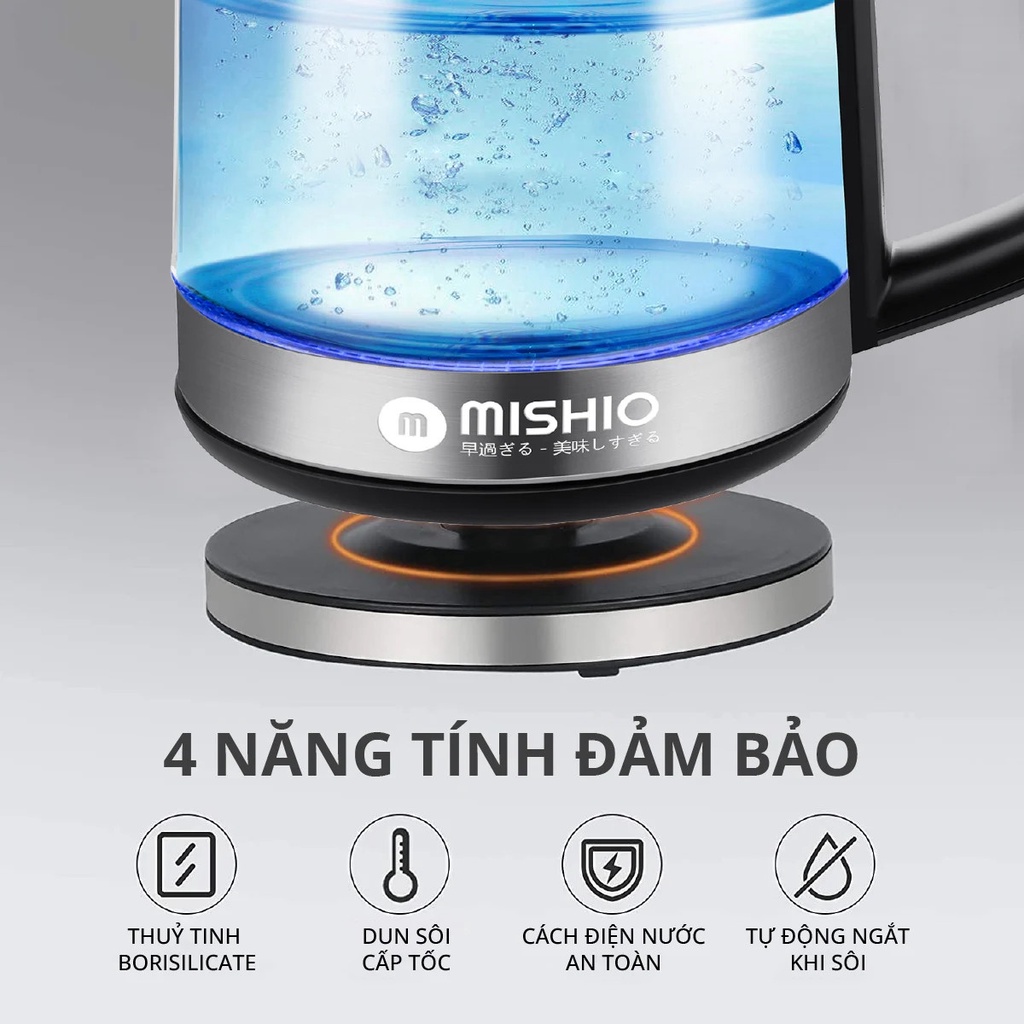 Bình đun 1.8L thủy tinh borosilicate mâm inox 304 Mishio MK341