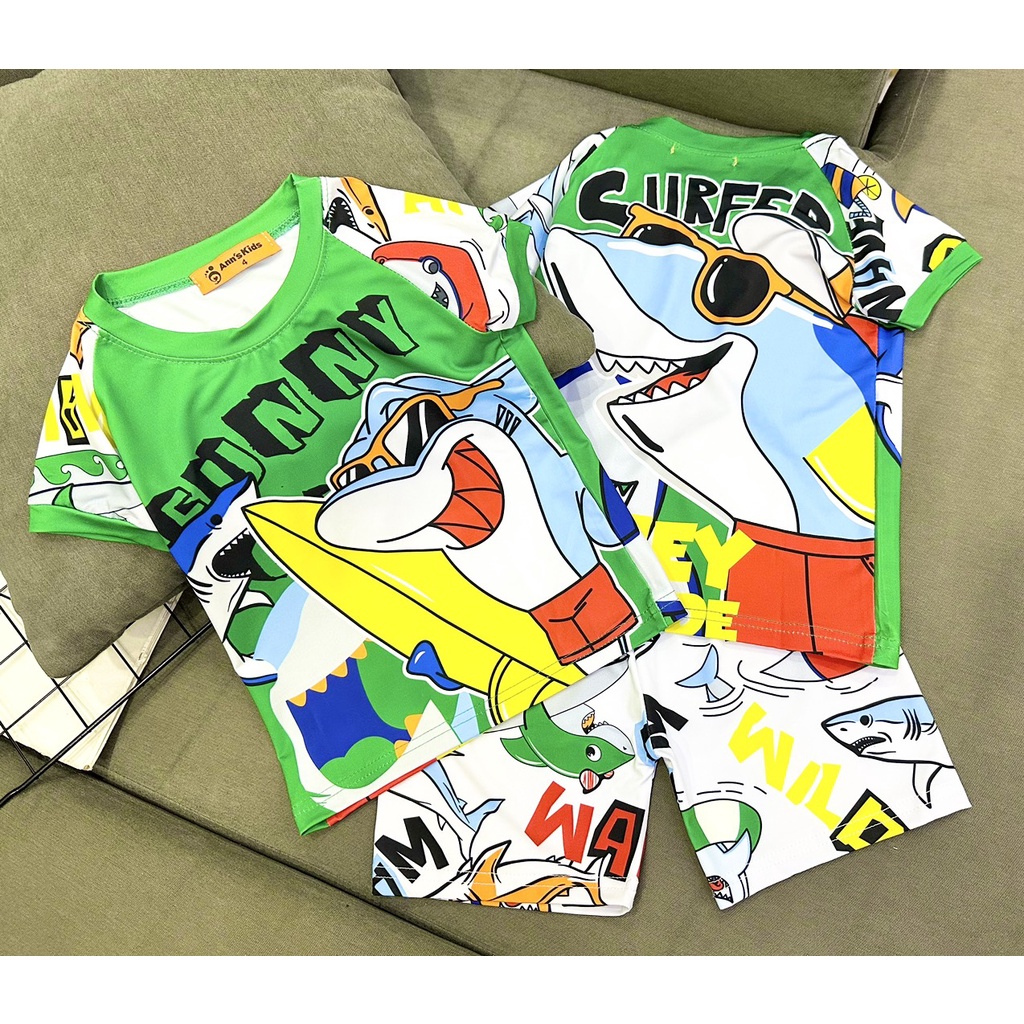 Bộ tay ngắn quần đùi lửng Thun lạnh 3D loại 1 Annkids size nhí 12-23kg bé trai siêu nhân cực ngầu-Quần áo trẻ em-Pikakid