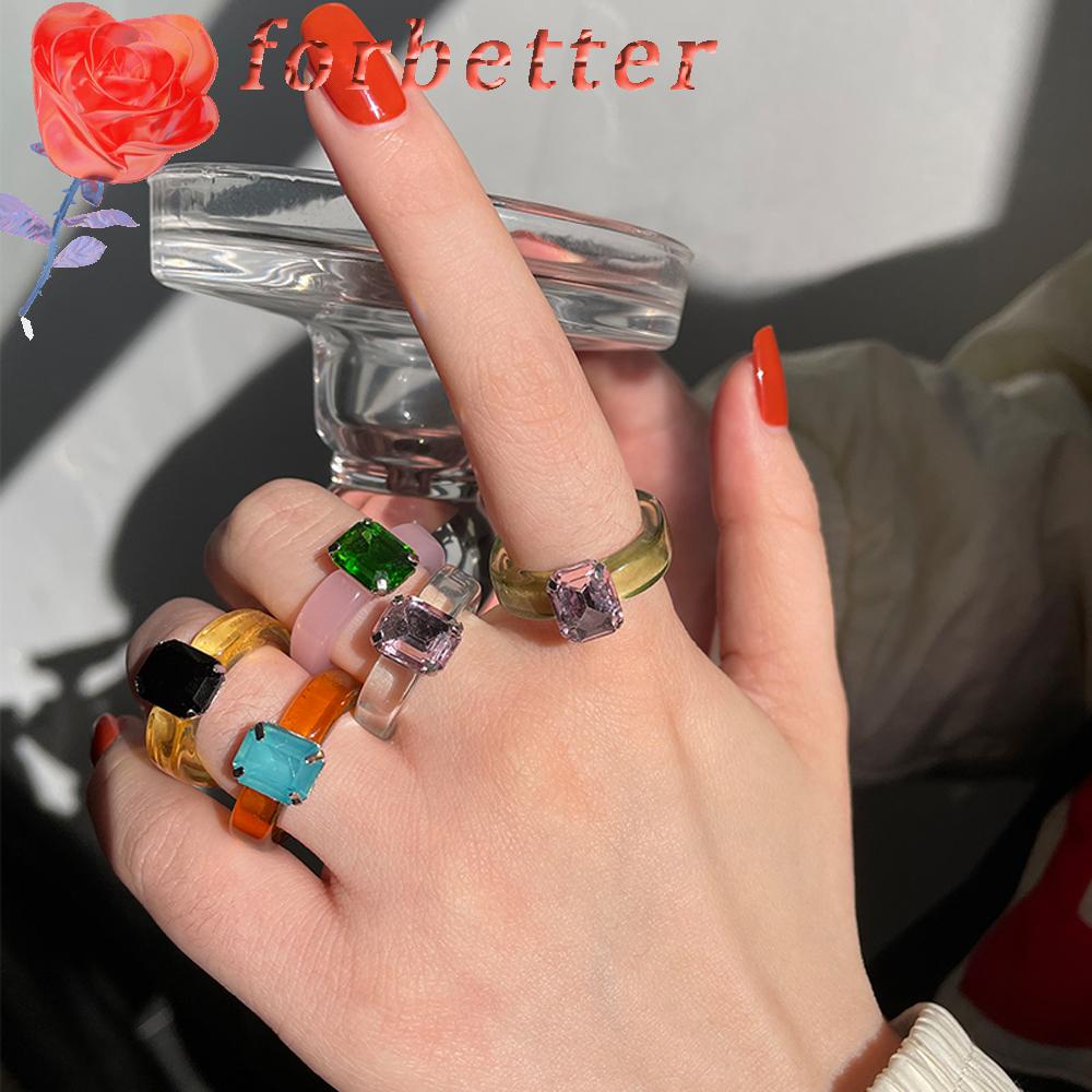 Nhẫn đeo tay resin đính đá phong cách retro cho nữ