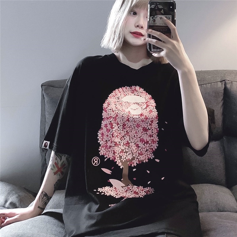 Bap * * Áo Thun Tay Ngắn Dáng Rộng In Hình Đầu Người Hoa Anh Đào Nhật Bản Giới Hạn Thời Trang Mùa Hè Giản Dị