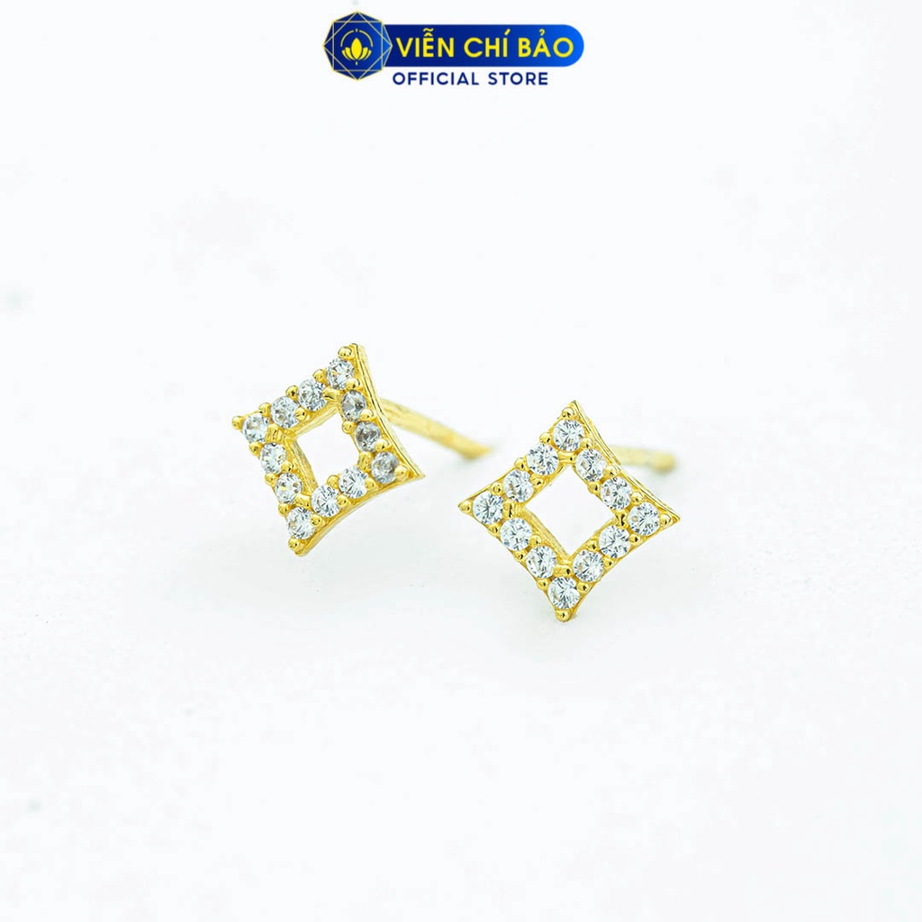 Bông tai nữ hình thoi đính đá chất liệu Vàng 10K thời trang phụ kiện trang sức nữ Viễn Chí Bảo B800030
